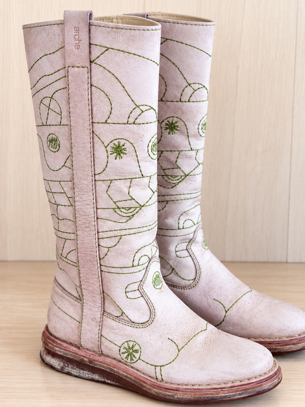 Arche Nubuck EU 40 Leather Embroidered Tall Boots Made in France